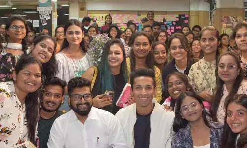 Author Durjoy Datta with the readers at the bookstore in Visakhapatnam on Friday