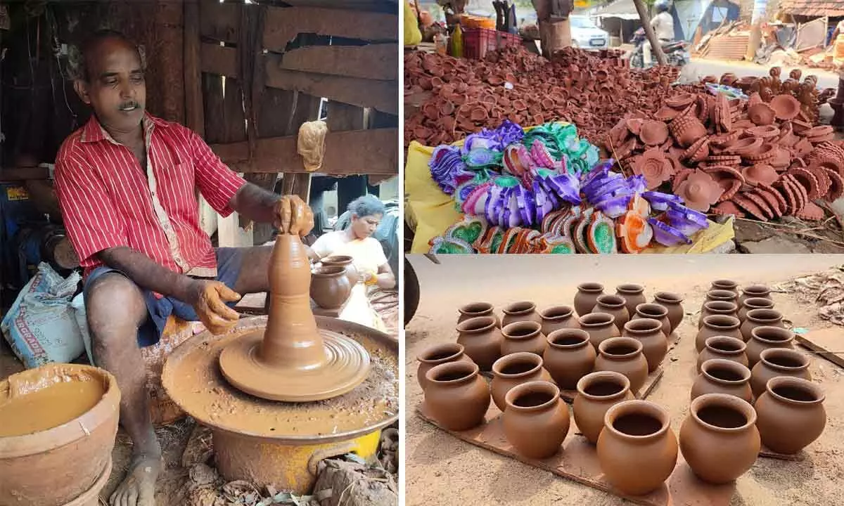 Assorted earthen wares designed for the festive season in Visakhapatnam