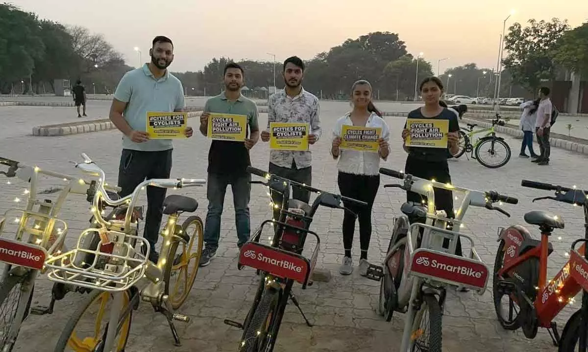 Hyderabad: Cyclists take part in multi-city Greenpeace event to light up streets