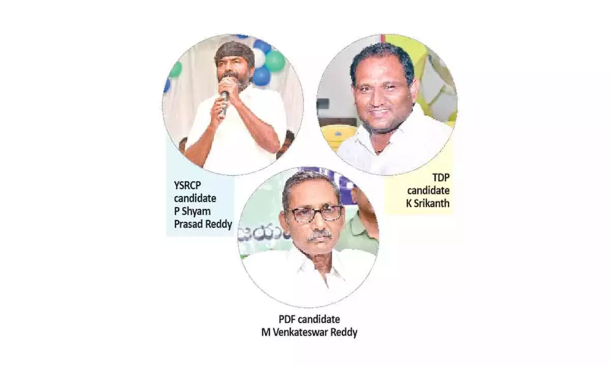 P Shyam Prasad Reddy (YSRCP), K Srikanth (TDP) and M Venkateswar Reddy (PDF)