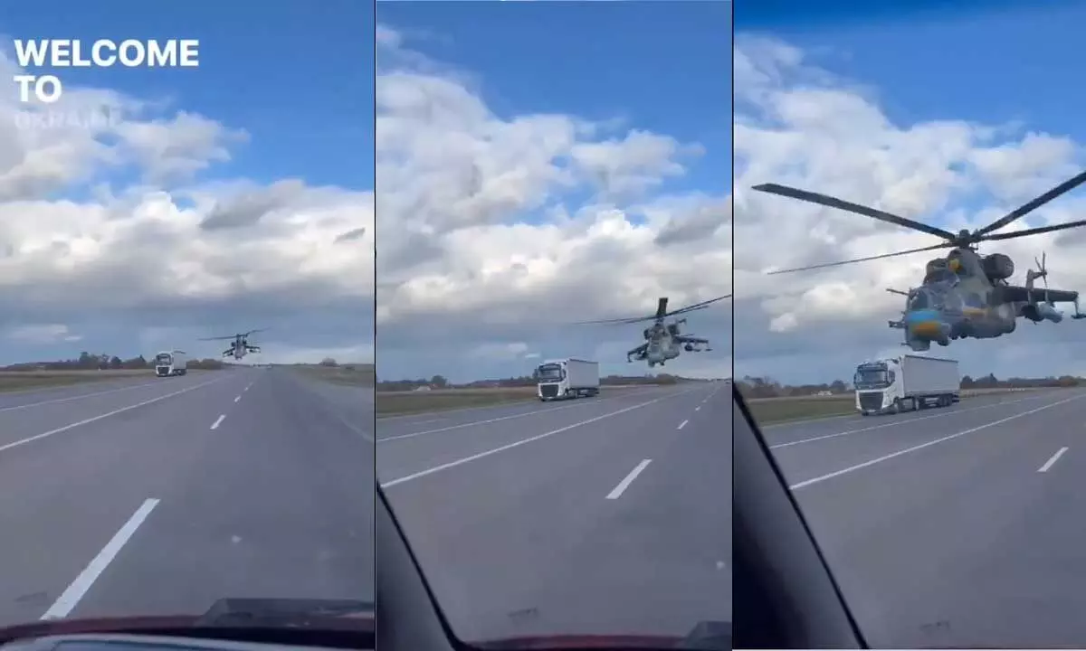 One of the trending videos shows a Ukrainian military helicopter travelling by truck over Ukrainian highways.