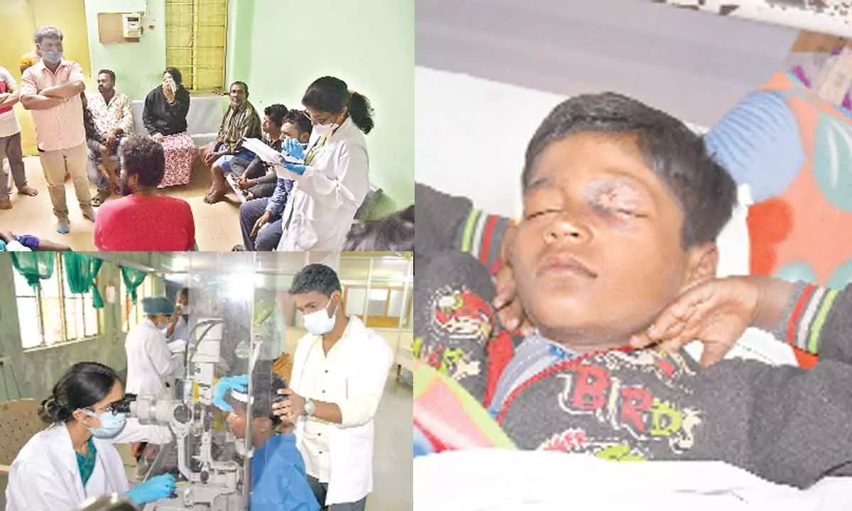 Children and elder persons injured during the Diwali festival celebration admitted at Sarojini Devi eye hospital on Tuesday