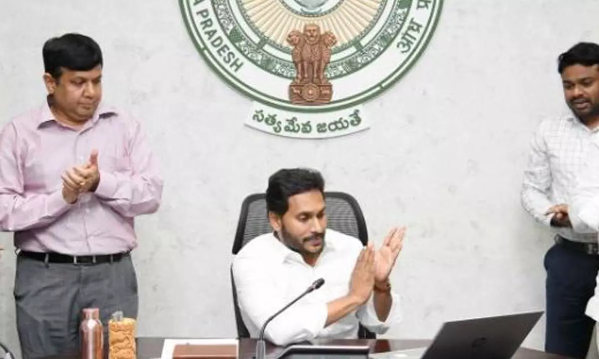File picture of Chief Minister Y S Jagan Mohan Reddy launching a welfare scheme