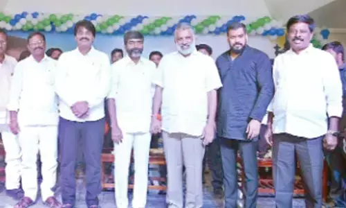 YSRCP district observer P Anil Kumar Yadav, party district president Chevireddy Bhaskar Reddy, MLC candidate P Shyam Prasad Reddy, MLAs K Adimulam, B Madhusudan Reddy and K Sanjeevaiah at a meeting of party workers in Tirupati on Tuesday