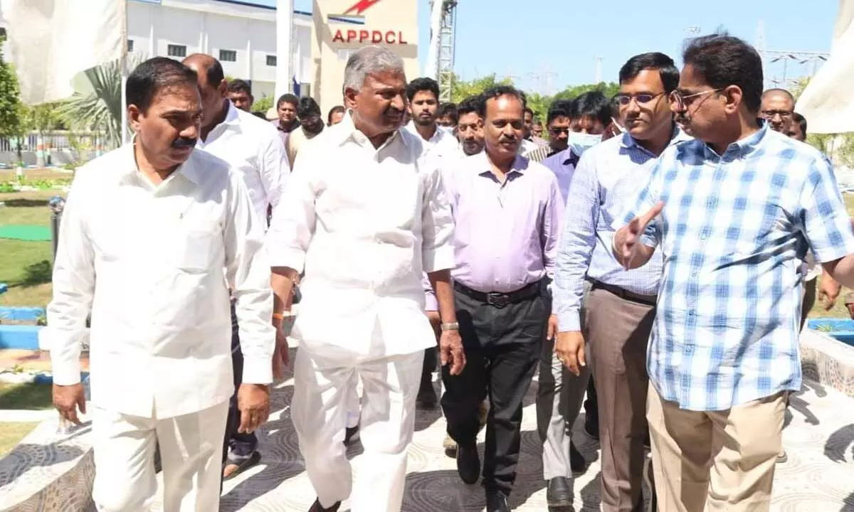 Energy Minister P Ramachandra Reddy inspecting the arrangements for the  Chief Minister’s visit at Genco plant in Nellore along with Agriculture Minister  K Govardhan Reddy on Thursday