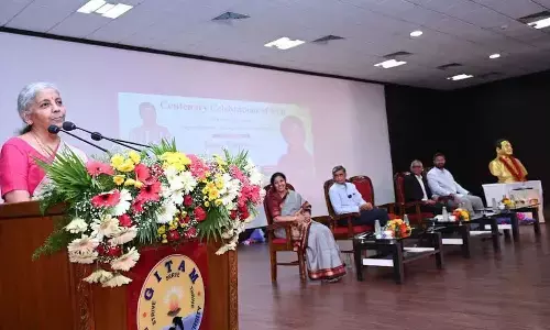 Union Finance Minister Nirmala Sitharaman delivering the NTR Memorial Lecture organised as a part of NTR centenary celebrations at GITAM in Visakhapatnam on Friday