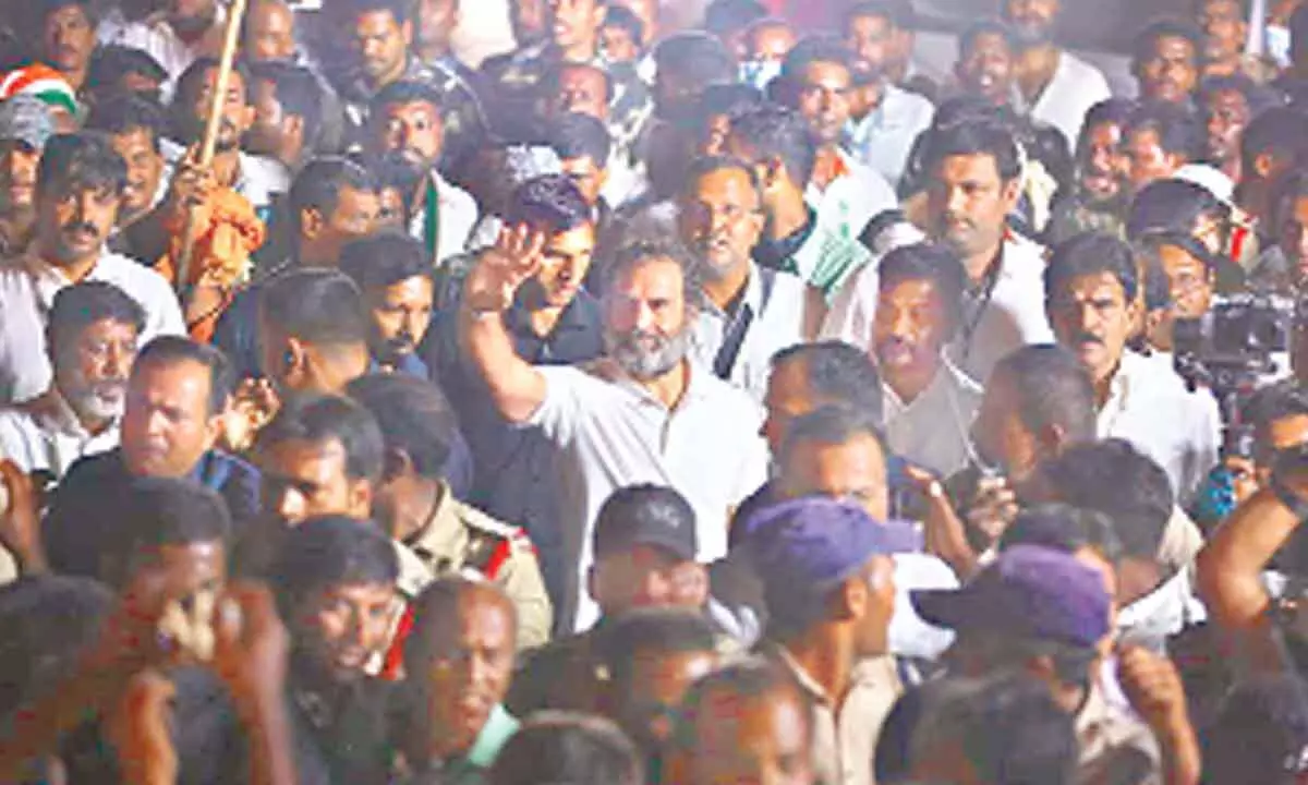 Congress leader Rahul Gandhi during the Bharat Jodo Yatra from Mahbubnagar to Jadcherla in Telangana on Saturday