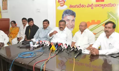 TD party national vice president, Kotla Jayasurya Prakash Reddy addressing a media conference here at the party office on Sunday. Somi Shetty Venkatehwaruu, Akepog Prabhakar and others were also seen.
