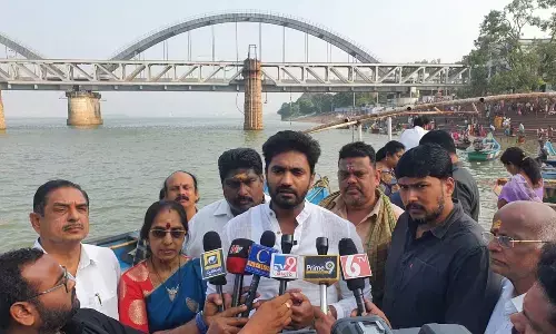 MP Bharat  Ram speaking to the media in Rajamahendravaram on Monday