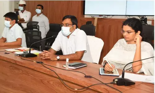 District Collector K V N Chakradhar Babu addressing the officials at the Collectorate in Nellore on Monday