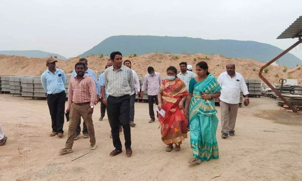 AP State Housing Corporation Managing Director Dr Lakshmisha inspecting Nunna urban layouts in Krishna district on Tuesday