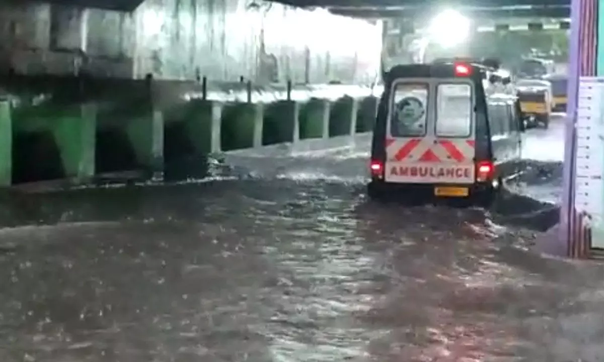 A water logged road at Atmakur Bus Stand on Tuesday