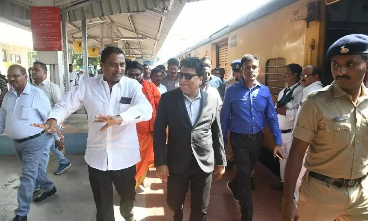 DRM of Waltair Anup Satpathy inspecting Chipurupalli on Wednesday