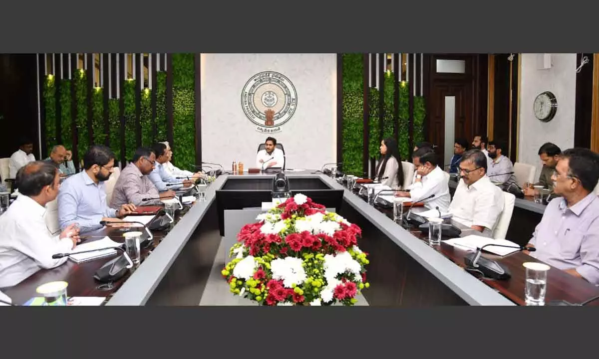 Chief Minister Y S Jagan Mohan Reddy holds a review on school education at his camp office in Tadepalli on Thursday