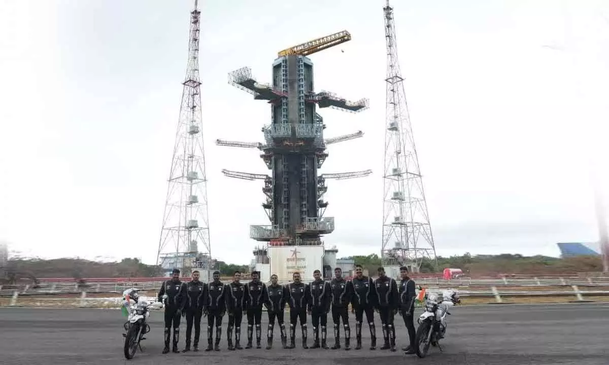 Motorcycle expedition of Indian Army at the launch pad in SHAR on Thursday.