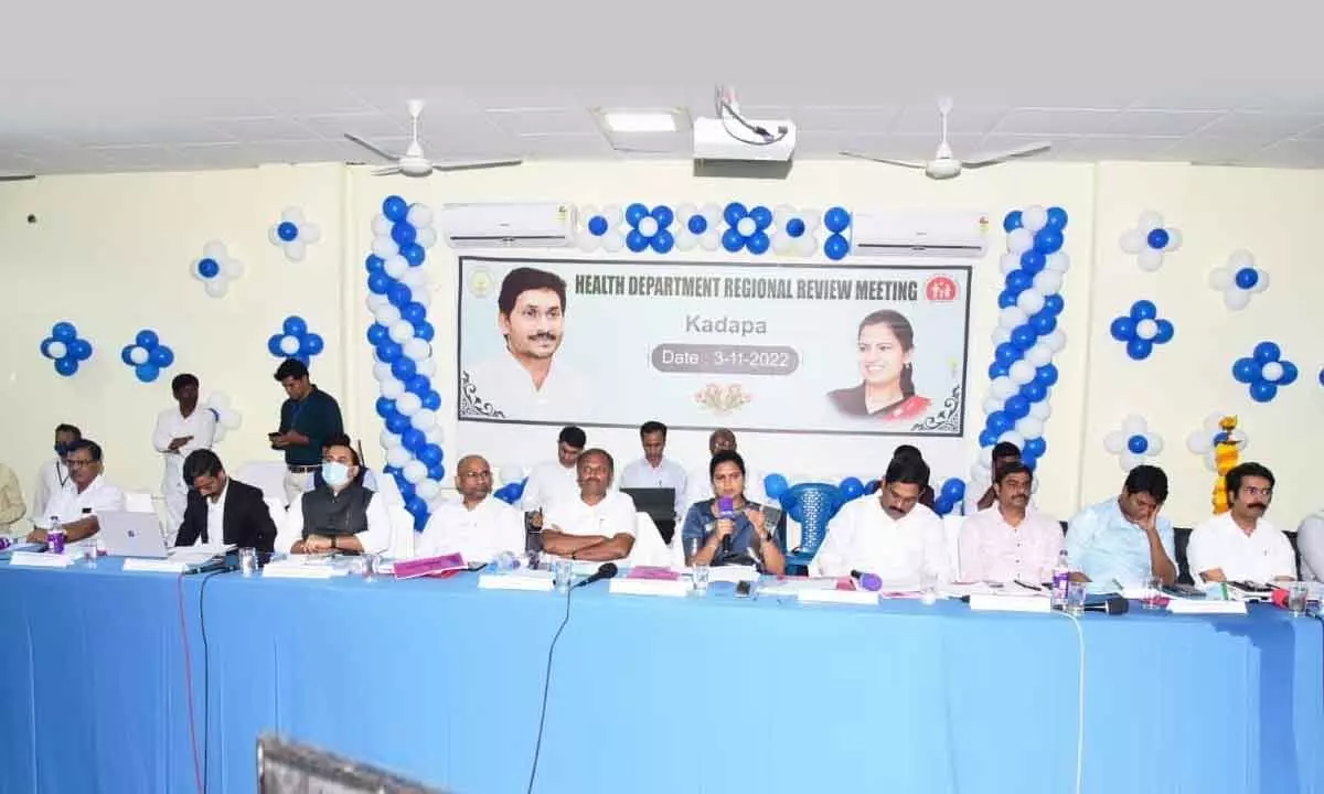 Minister for Health, Family Welfare and Medical Education Vidadala Rajani addressing regional medical conferences in Kadapa on Thursday