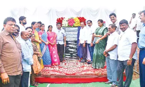 AP Maritime Board Chairman Kayala Venkata Reddy inaugurating channel dredging works in Kakinada on Thursday. MP Vanga Geetha, MLA Dwarampudi Chandrasekhar Reddy and AP Rice Millers Association president Dwrampudi Veerabhadra Reddy are also seen