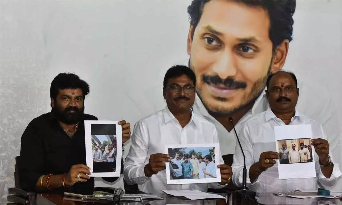 Chairpersons of Kamma, Kapu and Reddy Corporations addressing a press conference at YSRCP central office in Tadepalli on Friday