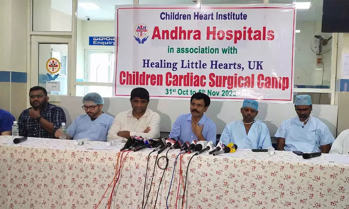 Team of doctors of Andhra Hospitals addressing the media in Vijayawada on Friday