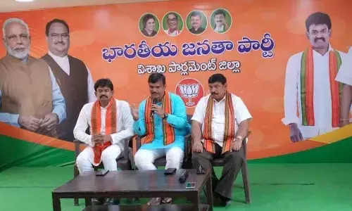 BJP MLC PVN Madhav speaking at a press conference in Visakhapatnam on Friday