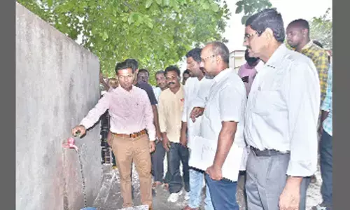 Prakasam District Collector AS Dinesh Kumar inspecting tap connection fixed in a house in Jayavaram village on Friday