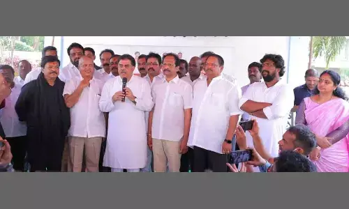 Jana Sena Party Political Affairs Committee chairman Nadendla Manohar addressing the media in Kakinada on Friday