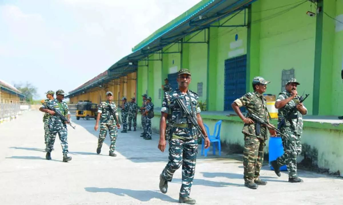 Tight security in place for the counting of votes at State Warehousing Corporation in Nalgonda on Saturday