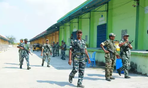 Tight security in place for the counting of votes at State Warehousing Corporation in Nalgonda on Saturday