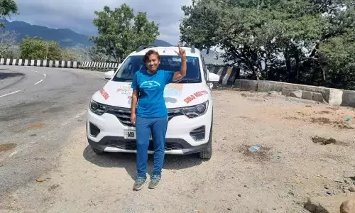 Sutapa Das with her customised vehicle on a mission to build awareness among communities about creating a safe place for women