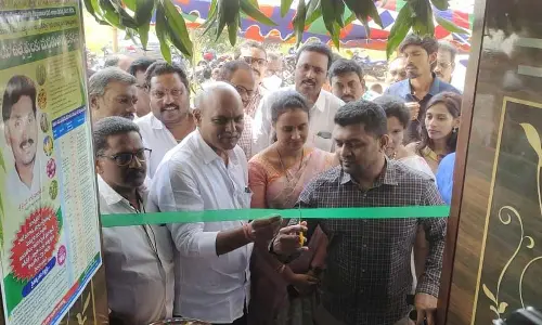 Joint Collector Ch Sridhar and MLA Dr S Surya Narayana Reddy inaugurating a grain purchase centre in Anaparthi on Sunday