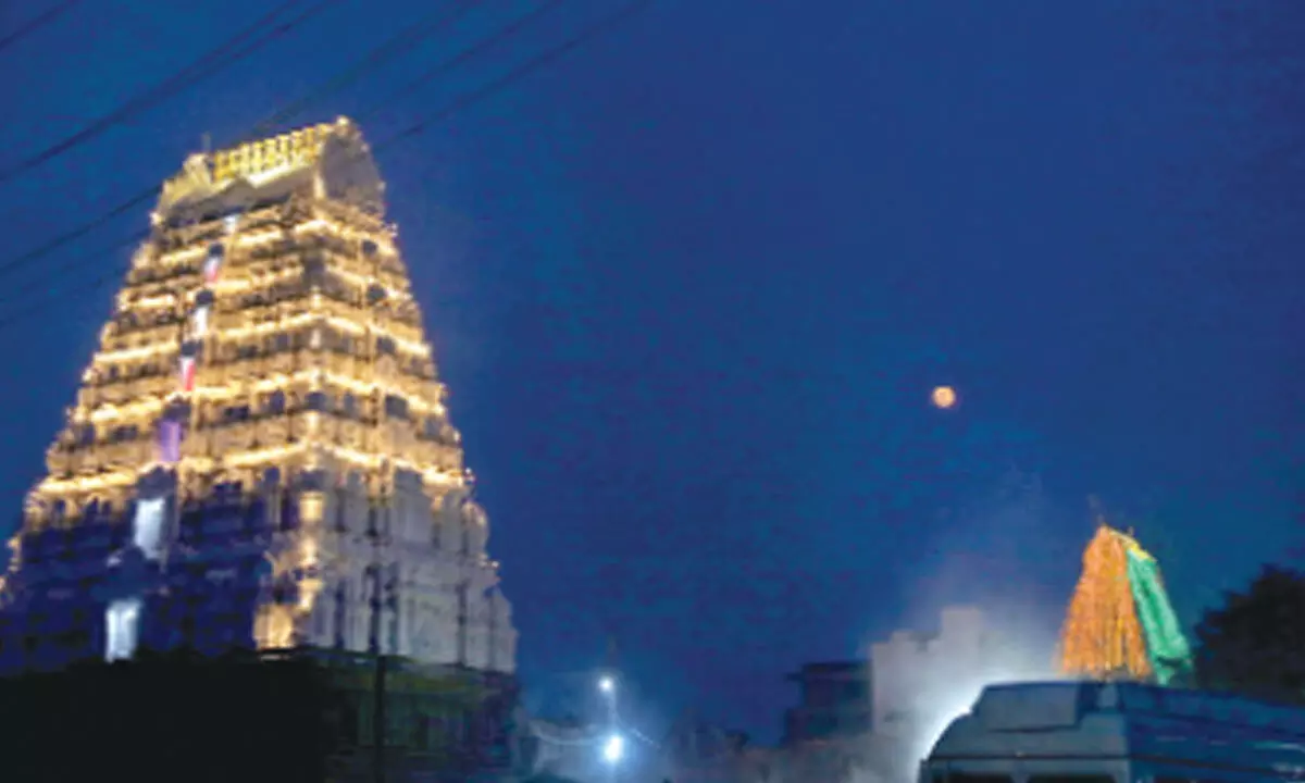 Srikalahasti temple under the full moon on Monday night