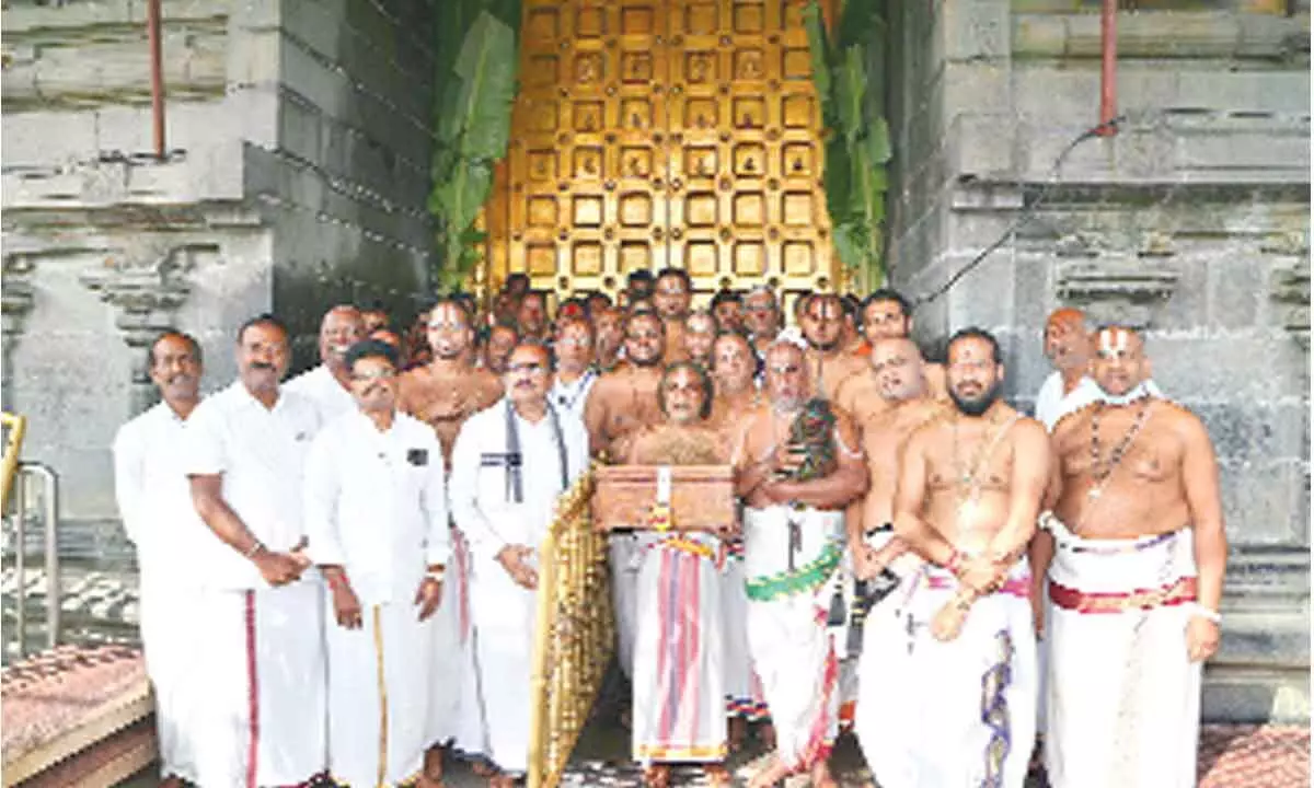 TTD officials and priests close the Sri Venkateswara Swamy temple due to lunar eclipse at Tirumala on Tuesday
