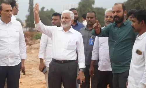 Rajya Sabha member V Vijayasai Reddy examining the arrangements made for the PM’s visit in Visakhapatnam on Wednesday