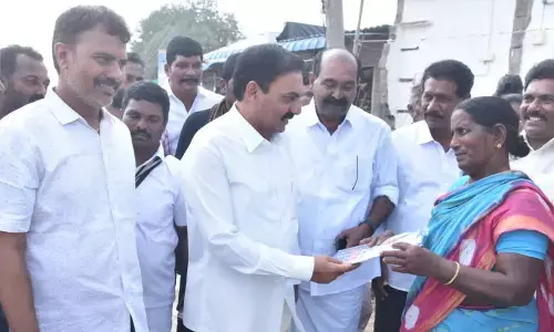 Agriculture Minister K Govardhan Reddy participating  in ‘Gadapa Gadapaku Mana Prabhutvam’ programme in Manubolu on Wednesday