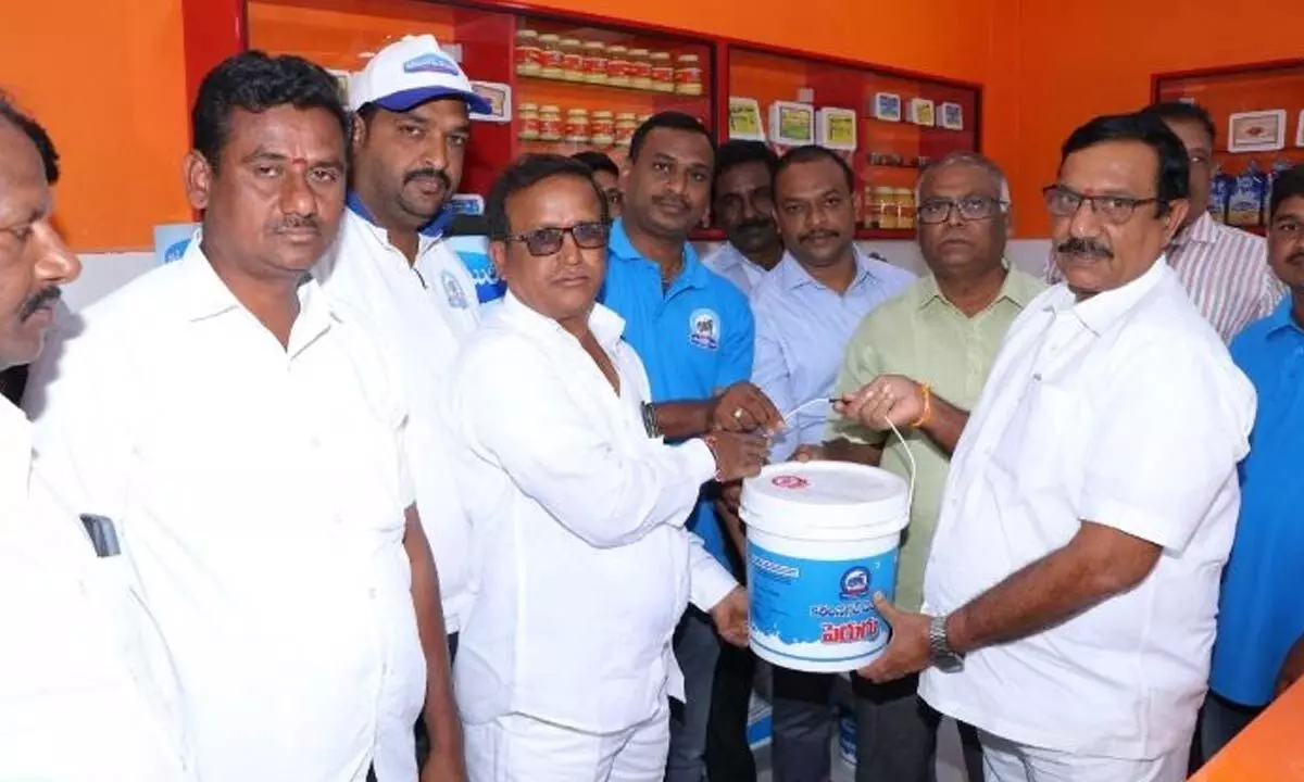 Karimnagar Dairy Chairman Ch Rajeshwar Rao at the opening of the  60th milk parlour on Thursday