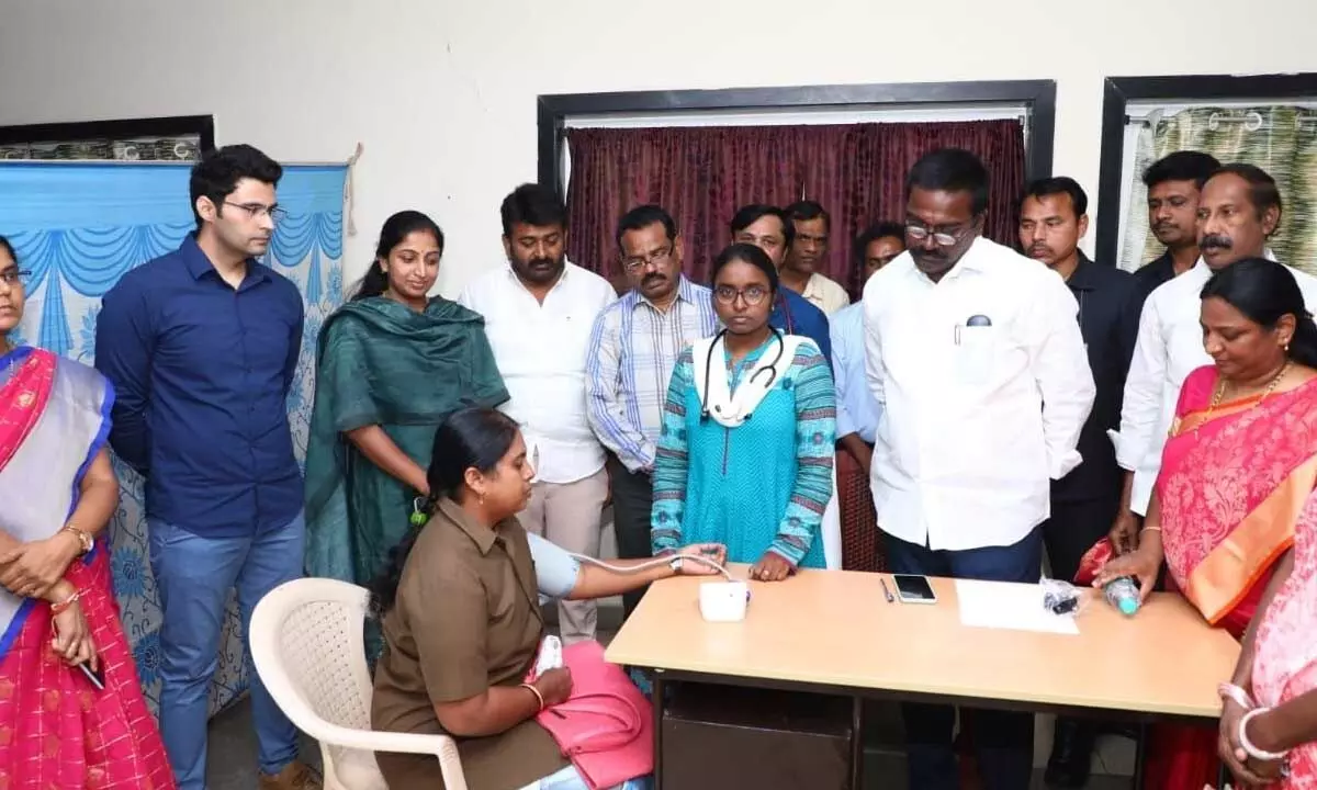 Transport Minister Puvvada Ajay Kumar seen after launching the ‘Grand Health Challenge” camp at RTC bus stand in Khammam on Sunday.