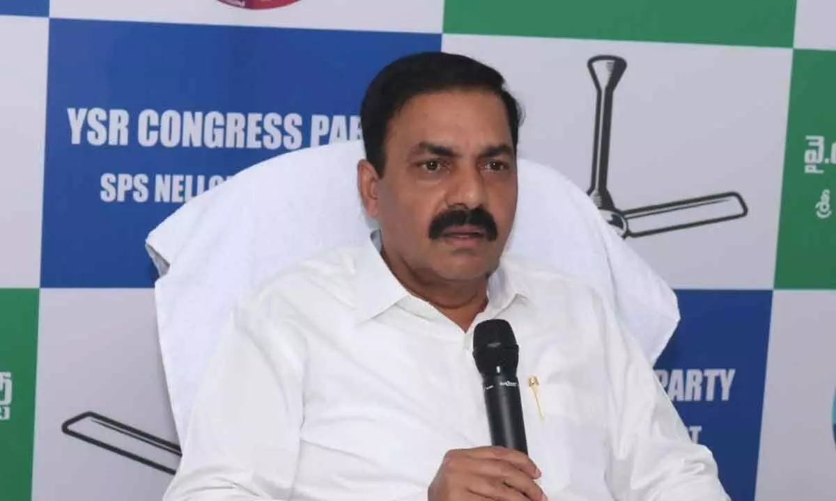 Agriculture minister K Govardhan Reddy addressing the media in Nellore on Monday