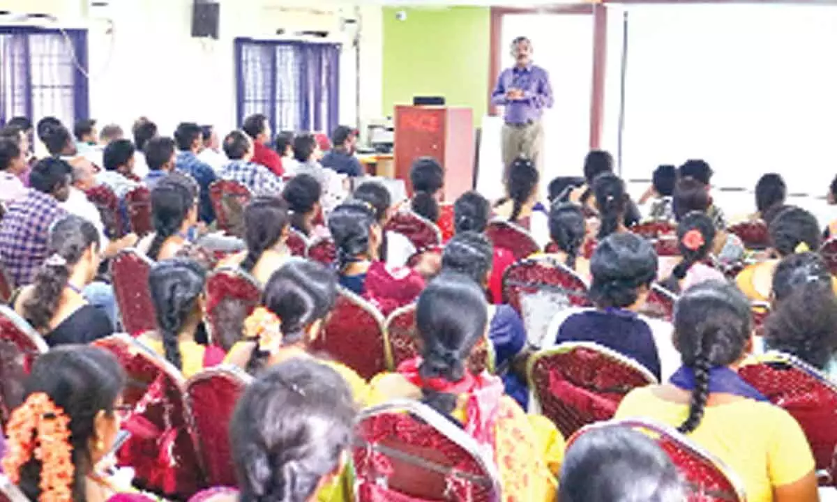 University College of Engineering JNTU-K Principal Dr MHM Krishna Prasad speaking at a seminar at PACE Institute of Technology & Sciences in Ongole on Monday