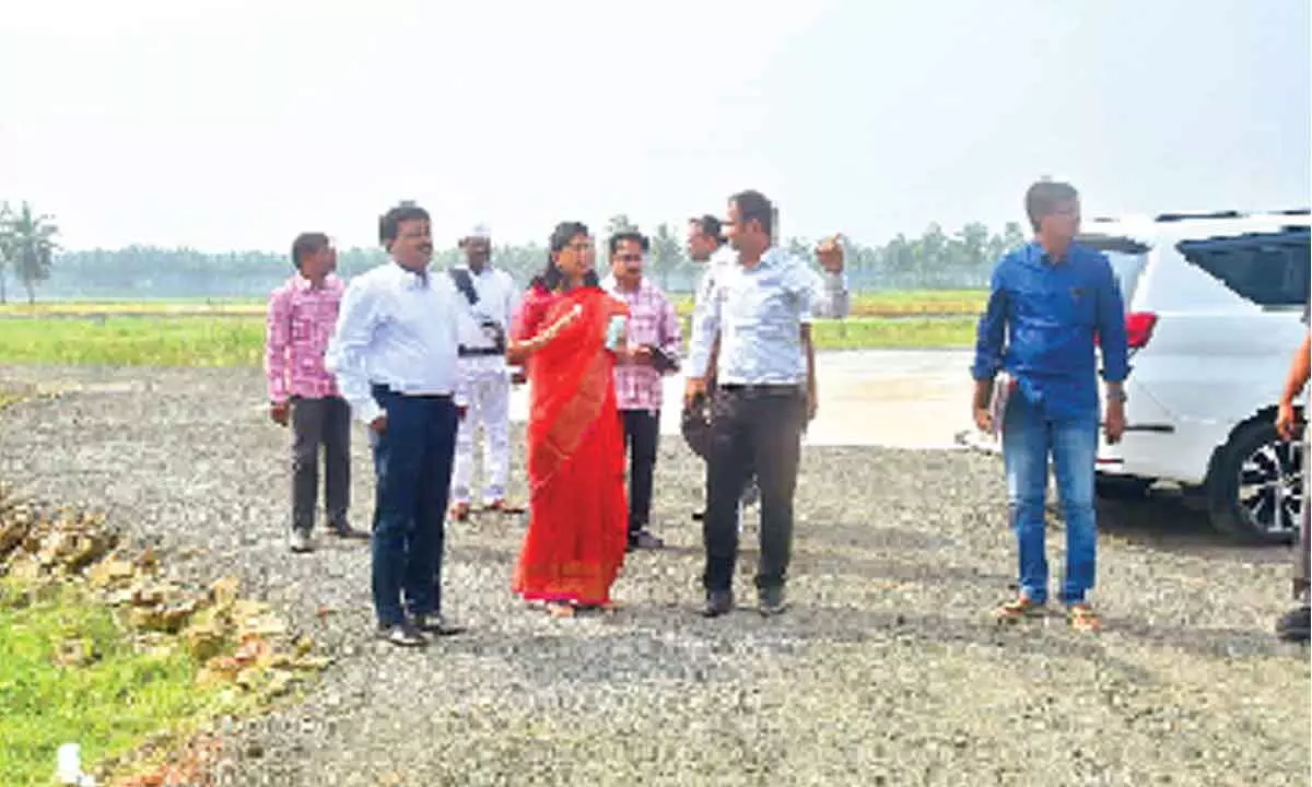 District Collector P Prasanti inspecting the arrangements at Narsapuram on Monday ahead of CM Jagan Mohan Reddy’s visit