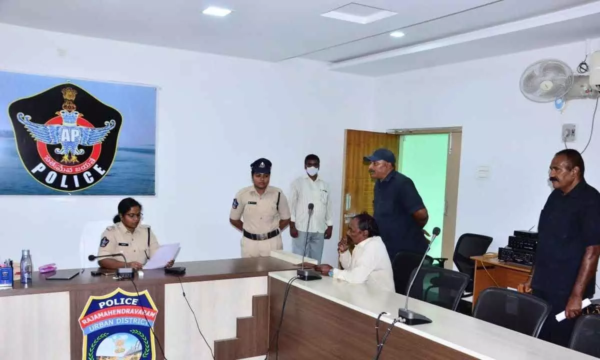 Additional SP (Law and Order) Rajani participating in Spandana programme on Monday