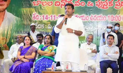IT Minister Gudivada Amarnath addressing the gathering at the 55th National Library Week celebrations in Visakhapatnam on Monday