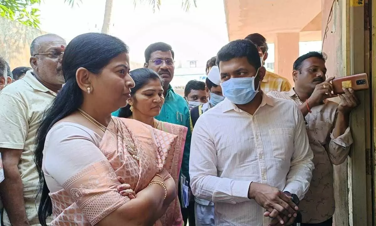 Home Minister Taneti Vanitha and Joint Collector Sridhar at Kovvur Government Hospital on Tuesday