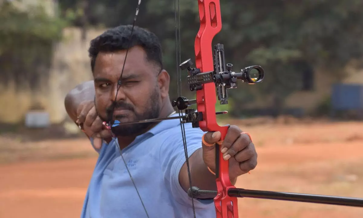 SCR Vijayawada division employee Subbaiah Thirumalai Kumar participating in archery competition (File photo)