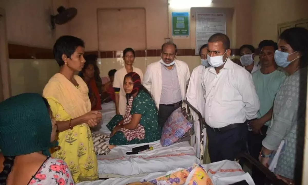 ITDA project officer R Gopalakrishna interacting with the patients in KGH on Tuesday