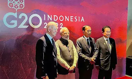 Prime Minister Narendra Modi with Indonesian President Joko Widodo, US President Joe Biden and Japanese PM Fumio Kishida on the sidelines of the G20 Summit, in Bali, Indonesia on Tuesday