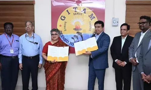 MoU documents exchanged between GITAM and AQuity Solutions in Visakhapatnam on Tuesday