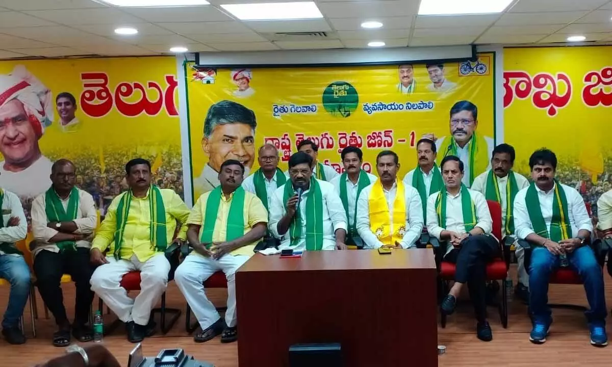 TDP farmers’ wing state president M Srinivasa Reddy speaking at the meeting held in Visakhapatnam on Wednesday