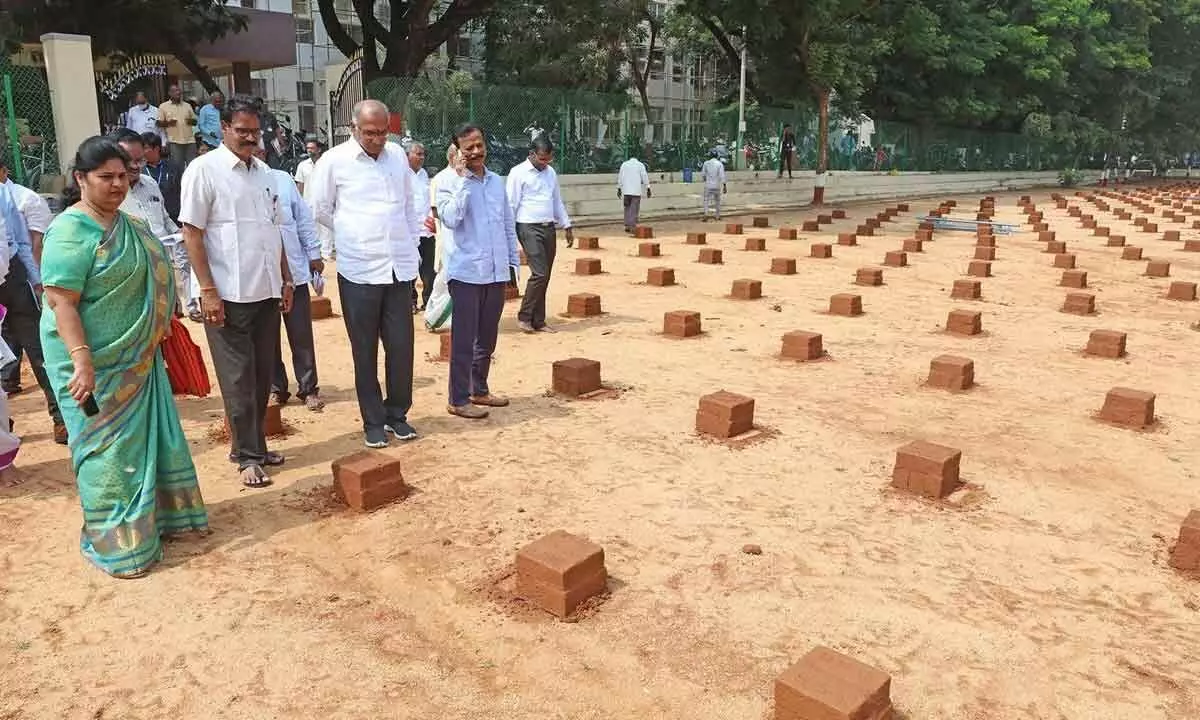 TTD JEO Sada Bhargavi inspecting the arrangements being made by TTD for the conduct of Deepotsavam at Parade Ground behind TTD administrative building in Tirupati on Wednesday