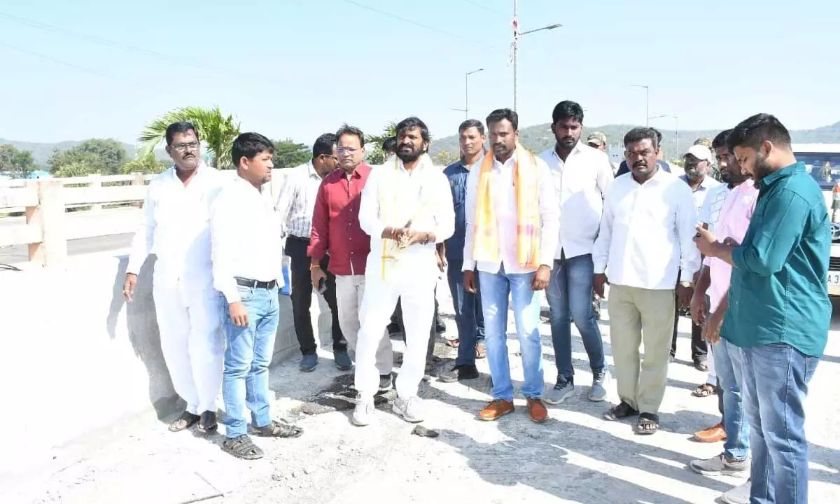 Tourism Minister Srinvas Goud inspecting the second flyover at Appannapally village on Thursday