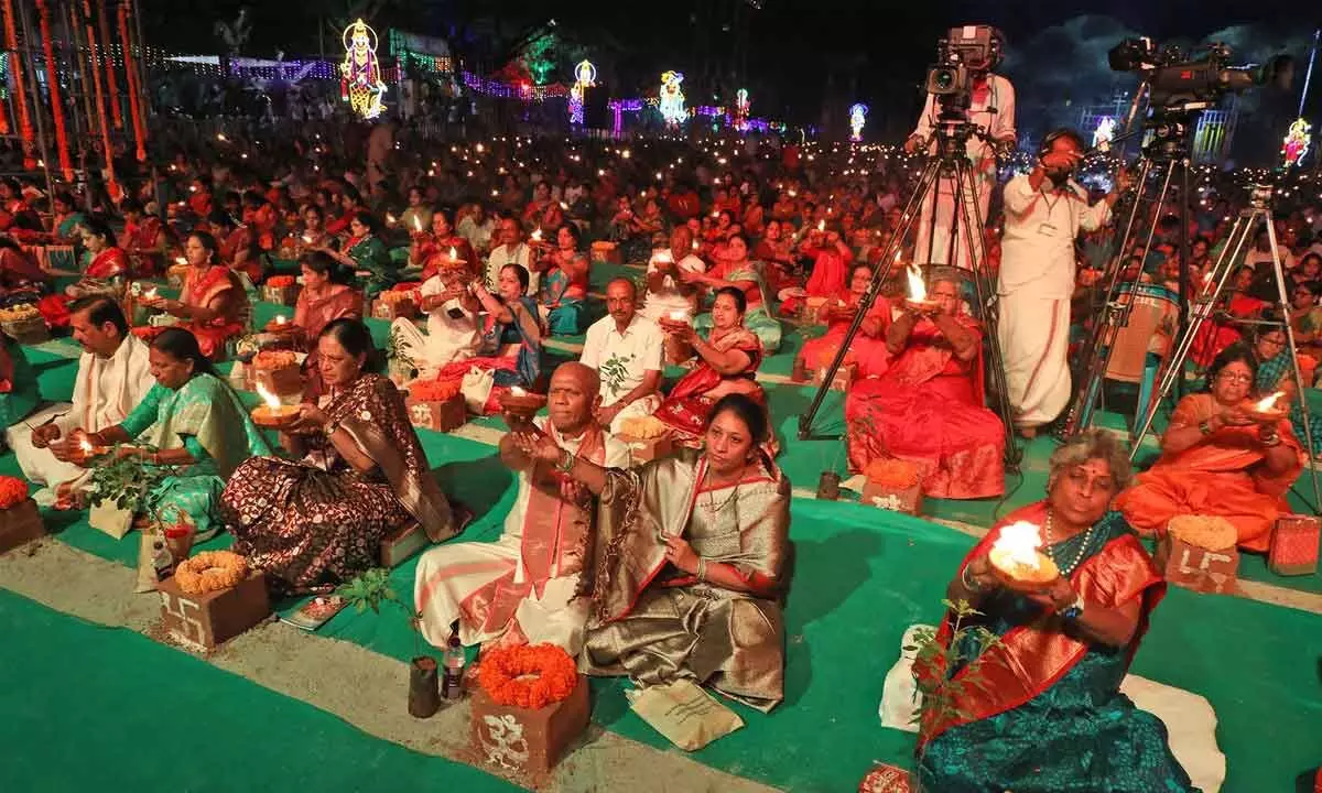 TTD EO A V Dharma Reddy and others taking part in Karthika Maha Deepotsavam in Tirupati on Friday
